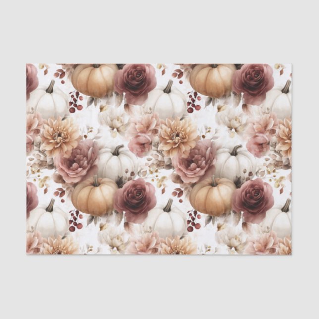 Autumn Pumpkins and Flowers Fall Pattern Decoupage Tissue Paper (Front)