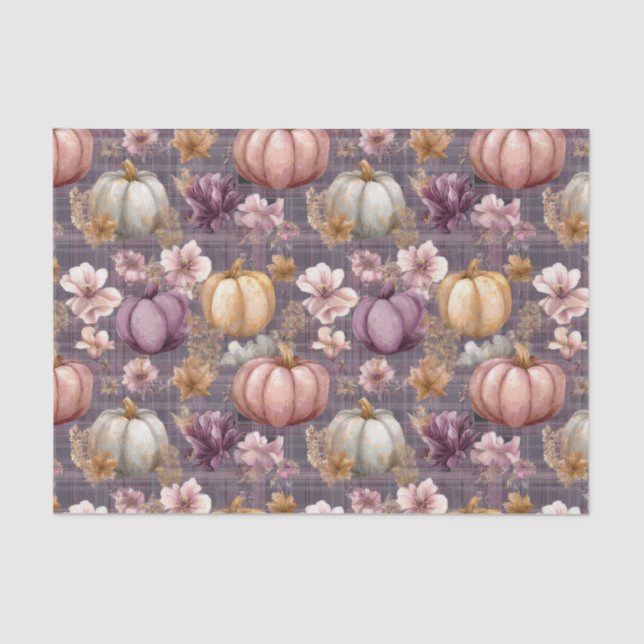 Autumn Pumpkins and Flowers Fall Pattern Decoupage Tissue Paper (Front)
