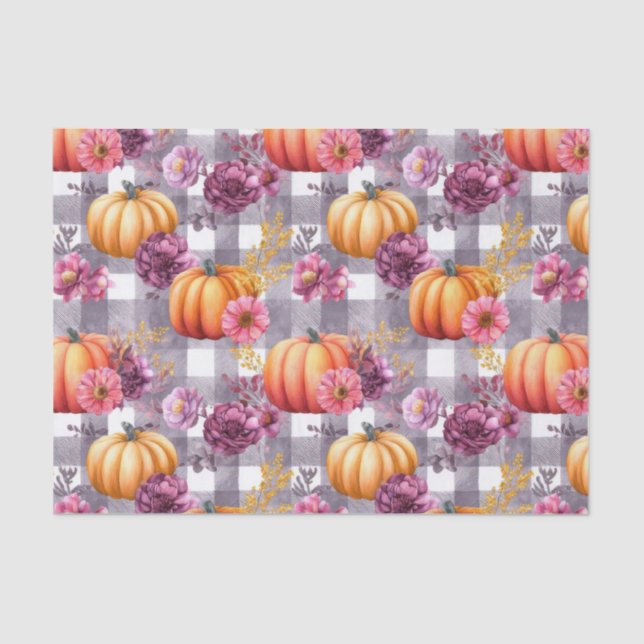 Autumn Pumpkins and Flowers Fall Pattern Decoupage Tissue Paper (Front)