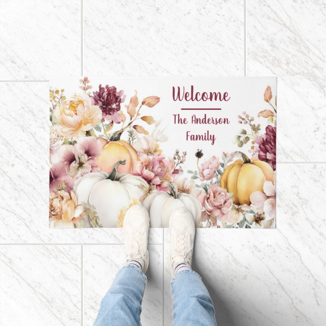 Autumn Pumpkins and Flowers Fall Pattern Doormat (Indoor)