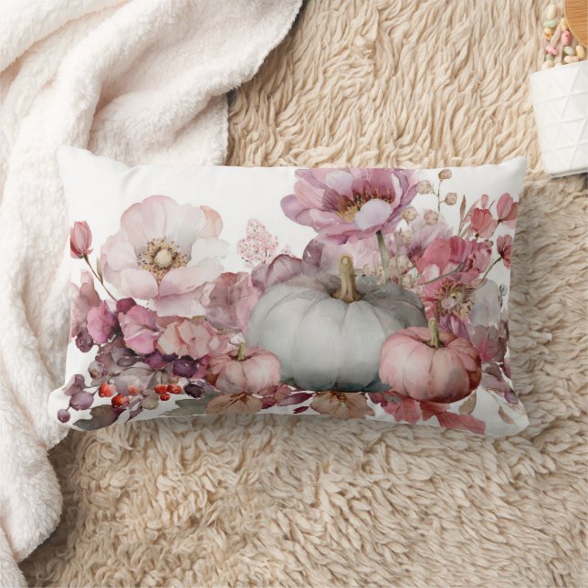 Autumn Pumpkins and Flowers Fall Pattern  Lumbar Cushion (Blanket)