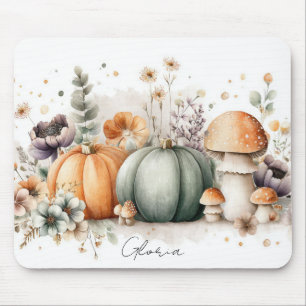 Autumn Pumpkins and Flowers Fall Pattern  Mouse Pad