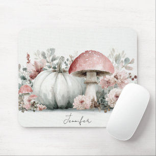 Autumn Pumpkins and Flowers Fall Pattern Mouse Pad
