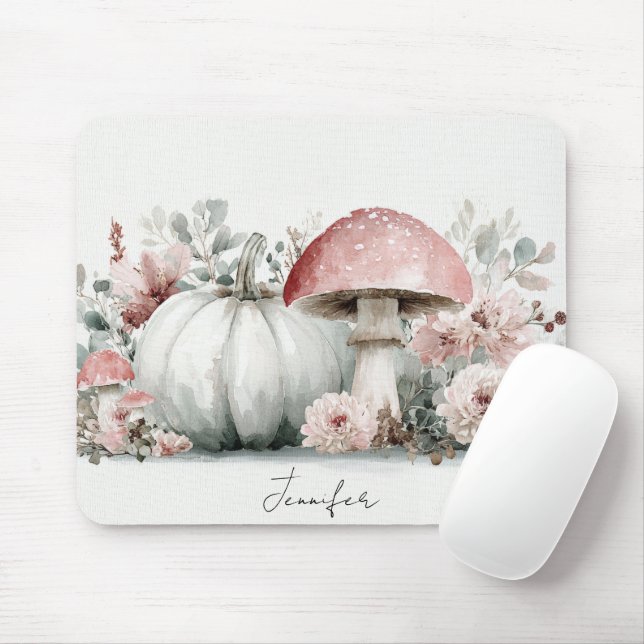 Autumn Pumpkins and Flowers Fall Pattern  Mouse Pad (With Mouse)