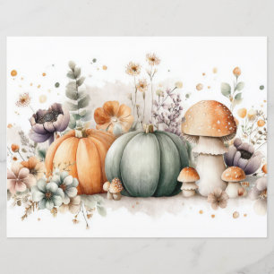 Autumn Pumpkins and Flowers Fall Scapbook Paper