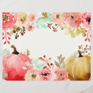Autumn Pumpkins and Flowers Fall Scapbook Paper