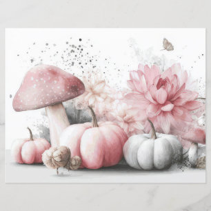 Autumn Pumpkins and Flowers Fall Scapbook Paper