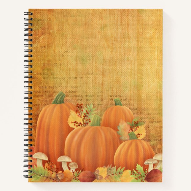 Autumn Pumpkins and Foliage Illustration Notebook (Front)