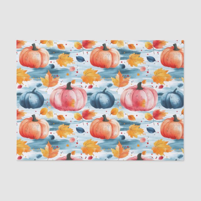 Autumn Pumpkins and Leaves Fall Pattern Decoupage Tissue Paper (Front)