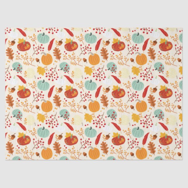 Autumn Pumpkins and Leaves Pattern Tissue Paper (Front)