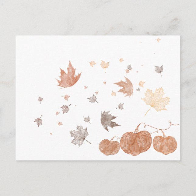 Autumn Pumpkins and Leaves Postcard (Front)