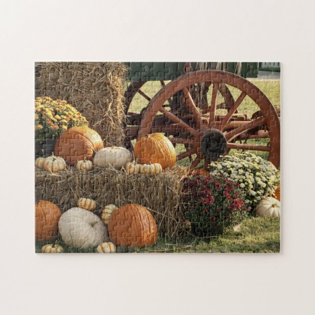Autumn Pumpkins And Mum Display Jigsaw Puzzle (Horizontal)