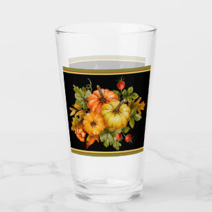 Autumn pumpkins and oak leaves glass