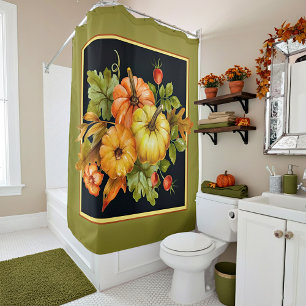 Autumn pumpkins and oak leaves  shower curtain