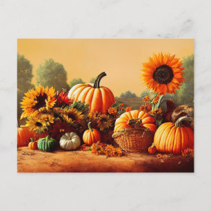 Autumn Pumpkins and Sunflowers Postcard