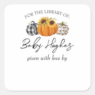 Autumn Pumpkins Baby Shower Library Bookplate Square Sticker