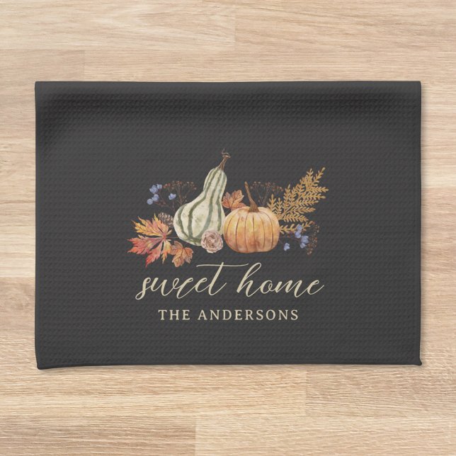 Autumn Pumpkins Bouquet Family Name Tea Towel (Creator Uploaded)