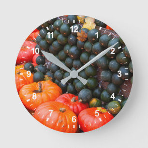 Autumn Pumpkins Close Up Round Clock