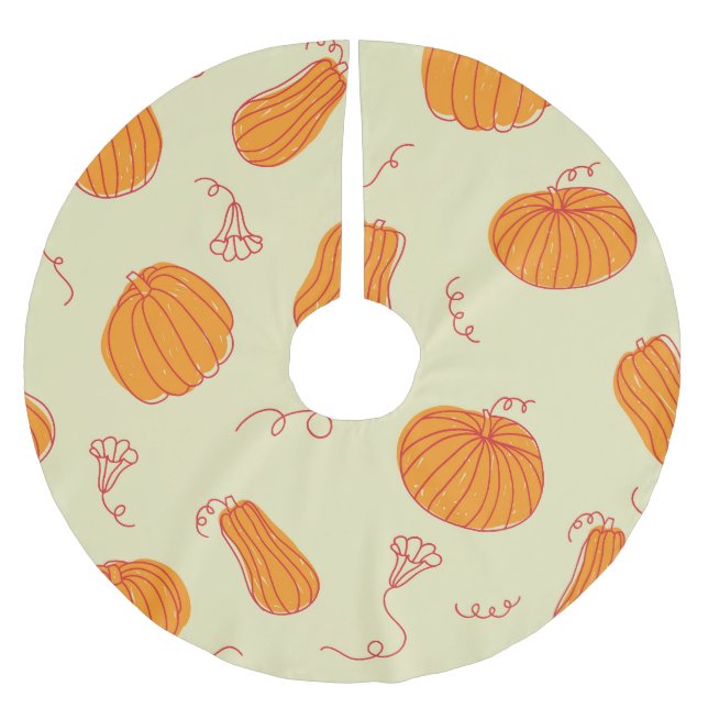 Autumn Pumpkins: Doodle Orange Pattern. Brushed Polyester Tree Skirt (Front)
