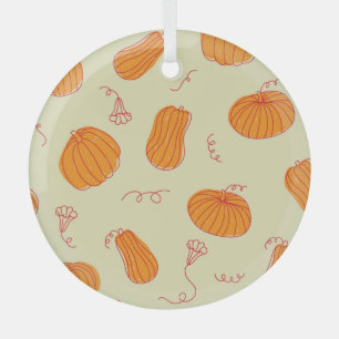 Autumn Pumpkins: Doodle Orange Pattern. Glass Tree Decoration