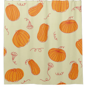 Autumn Pumpkins: Doodle Orange Pattern. Shower Curtain