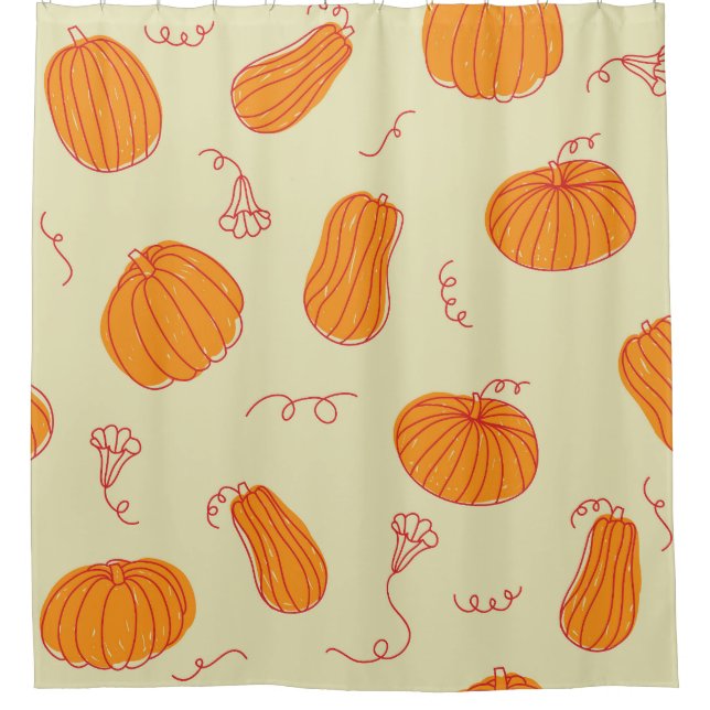 Autumn Pumpkins: Doodle Orange Pattern. Shower Curtain (Front)