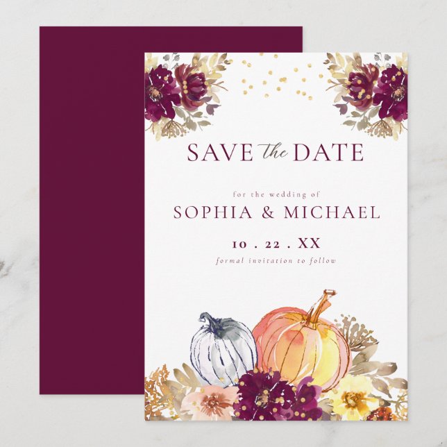 Autumn Pumpkins Fall Florals Save the Date (Front/Back)