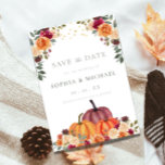 Autumn Pumpkins Fall Florals Save the Date Invitation<br><div class="desc">Fall save the date card- beautiful watercolor Autumn Pumpkins Fall Florals wedding Save the Date card in burgundy,  orange,  green and gold dots.</div>