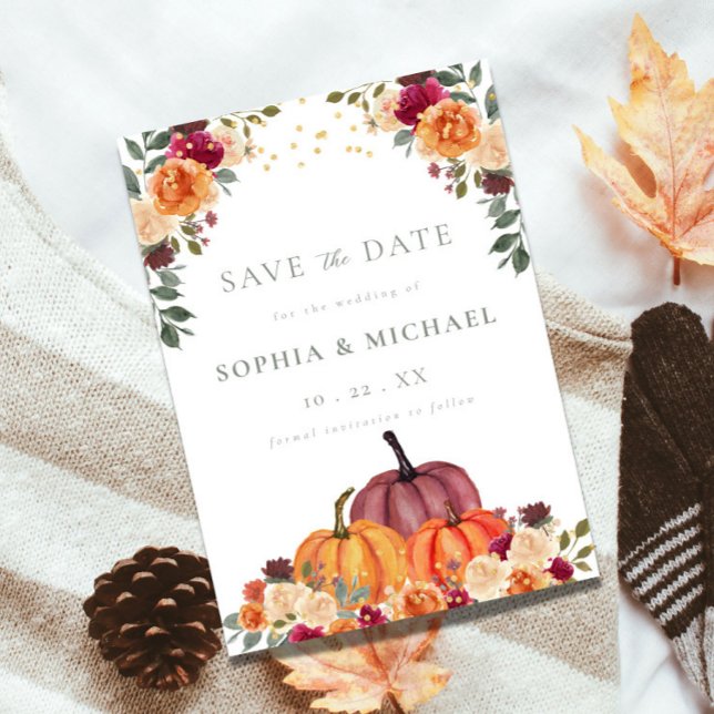 Autumn Pumpkins Fall Florals Save the Date Invitation (Creator Uploaded)