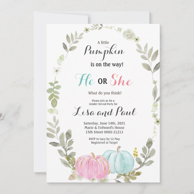 Autumn Pumpkins Fall Gender Reveal Invitation (Front)