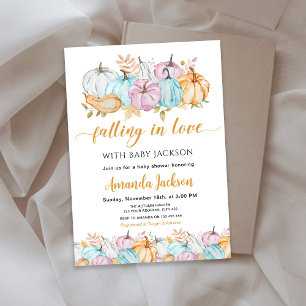 Autumn Pumpkins Falling in love Baby Shower Invitation
