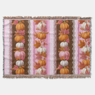 Autumn Pumpkins & Floral Lace Seamless Pattern (2) Throw Blanket
