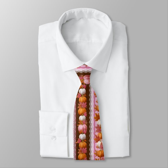 Autumn Pumpkins & Floral Lace Seamless Pattern (2) Tie (Tied)