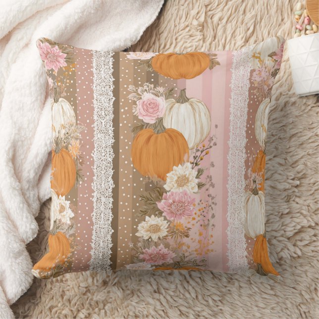 Autumn Pumpkins & Floral Lace Seamless Pattern Cushion (Blanket)
