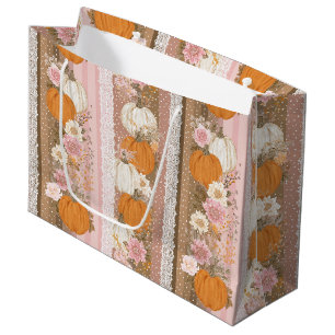 Autumn Pumpkins & Floral Lace Seamless Pattern Large Gift Bag
