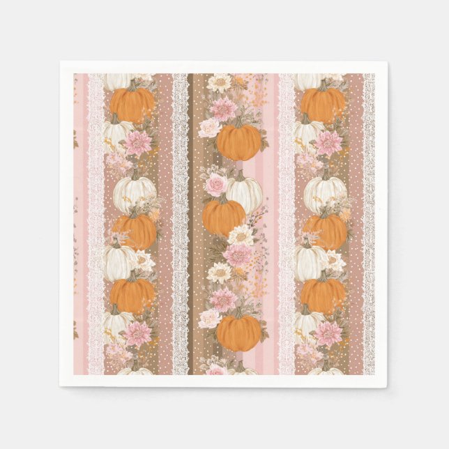 Autumn Pumpkins & Floral Lace Seamless Pattern Napkin (Front)