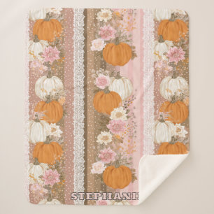Autumn Pumpkins & Floral Lace Seamless Pattern Sherpa Blanket
