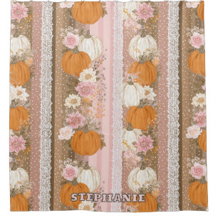 Autumn Pumpkins & Floral Lace Seamless Pattern Shower Curtain