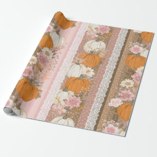 Autumn Pumpkins & Floral Lace Seamless Pattern Wrapping Paper