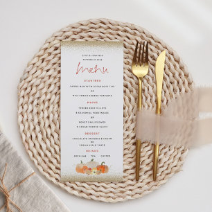 Autumn Pumpkins Florals Gold Glitter Wedding Menu