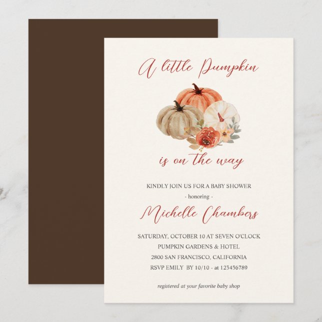 Autumn Pumpkins  Flowers Elegant Baby Shower  Invitation (Front/Back)