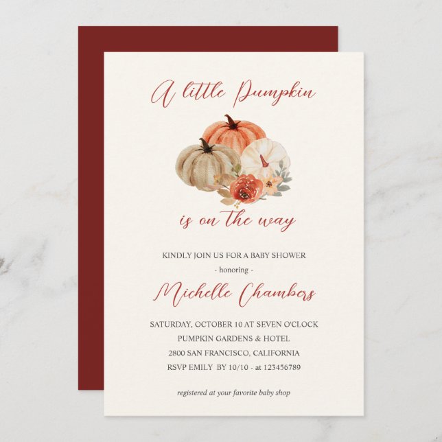 Autumn Pumpkins  Flowers Elegant Baby Shower Invitation (Front/Back)