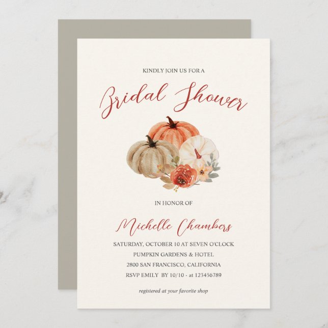 Autumn Pumpkins  Flowers Elegant Bridal Shower  Invitation (Front/Back)