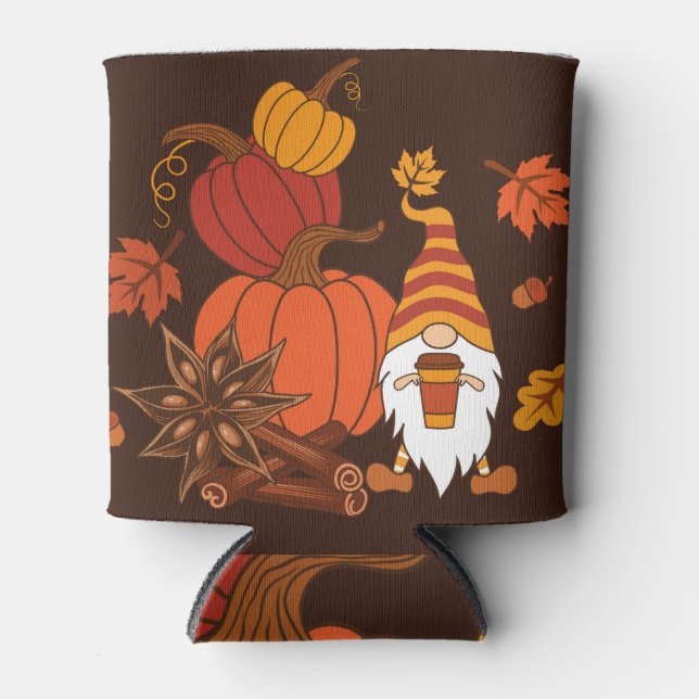 Autumn Pumpkins Gnome Spice Card Can Cooler (Front)