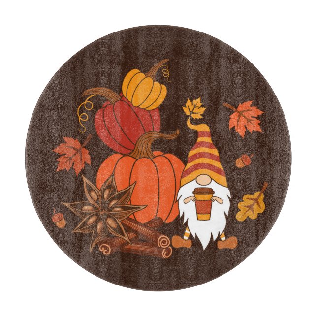 Autumn Pumpkins Gnome Spice Card Cutting Board (Front)