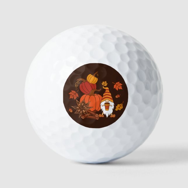 Autumn Pumpkins Gnome Spice Card Golf Balls (Front)