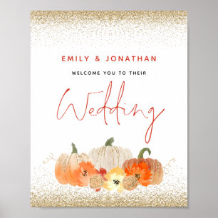 Autumn Pumpkins Gold Glitter Welcome to Wedding Poster
