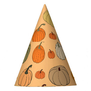 Autumn Pumpkins, Hand-Drawn Seamless Vintage. Party Hat