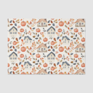 Autumn Pumpkins, House, Leaves Pattern Decoupage Tissue Paper