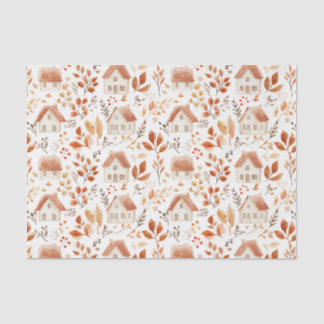 Autumn Pumpkins, Houses, Leaves Pattern Decoupage Tissue Paper